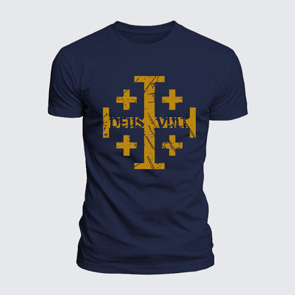 Luxe Mercerized Cotton Tee - Deus Vult + Jerusalem Cross