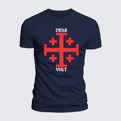 Luxe Mercerized Cotton Tee - Deus Vult + Jerusalem Cross