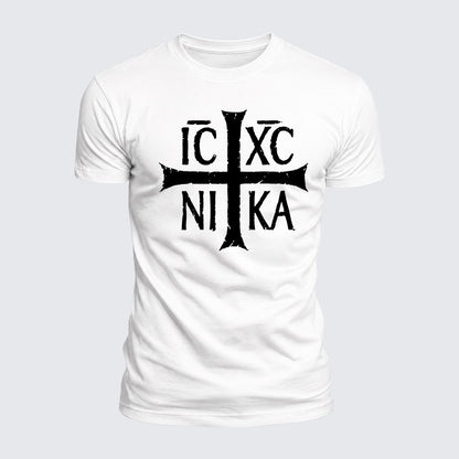 Luxe Mercerized Cotton Tee - ICXC NIKA Christogram Jesus Christ is winner