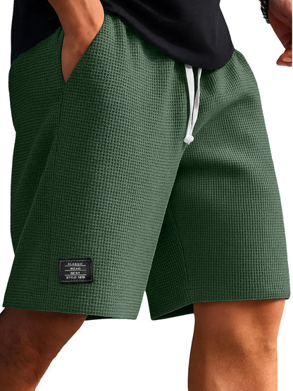 Men's Waffle Texture Embroidered Logo Casual Solid Color Shorts