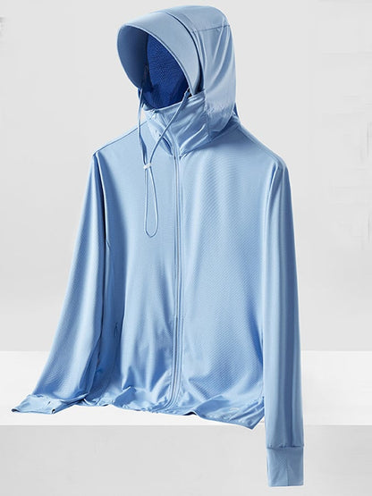 Men's Outdoor Sun Protection Breathable Cool Mask Hooded Sun Protection Long Sleeve Zipper Jacket