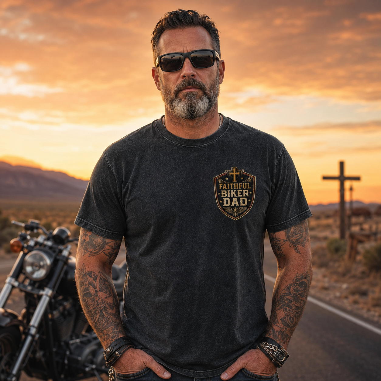 Riding With Jesus Biker Dad T-Shirt