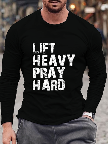 Lift Heavy Pray Hard Gym Christian Cotton Long Sleeve T-Shirt