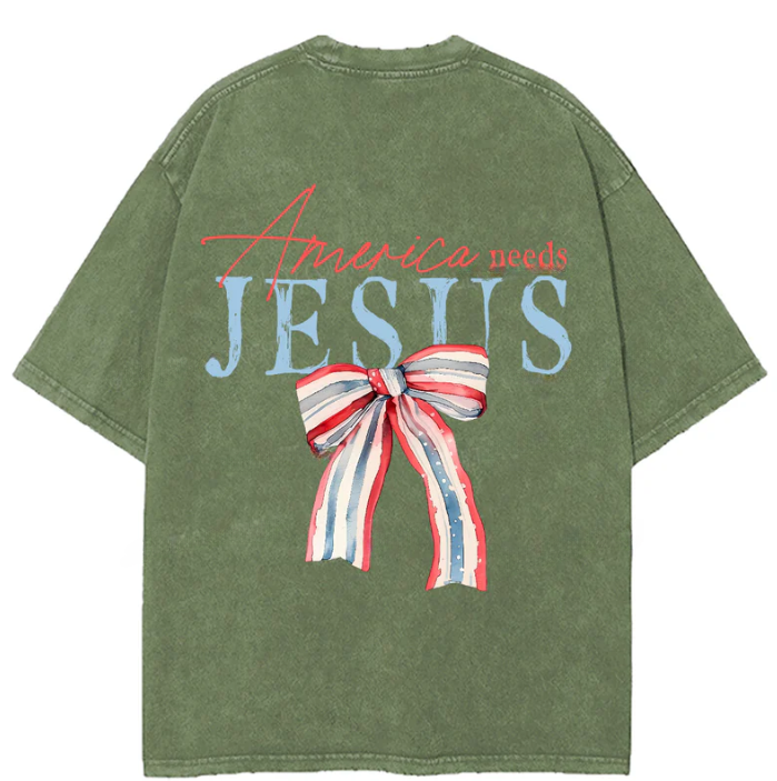 America Needs Jesus Double Sided Unisex Washed Christian T-shirt
