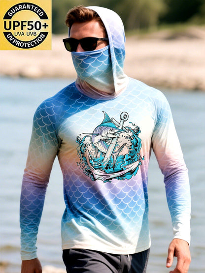 Men's Outdoor Sun Protection Breathable Cool Mask Hooded Sun Protection Long-Sleeved Top