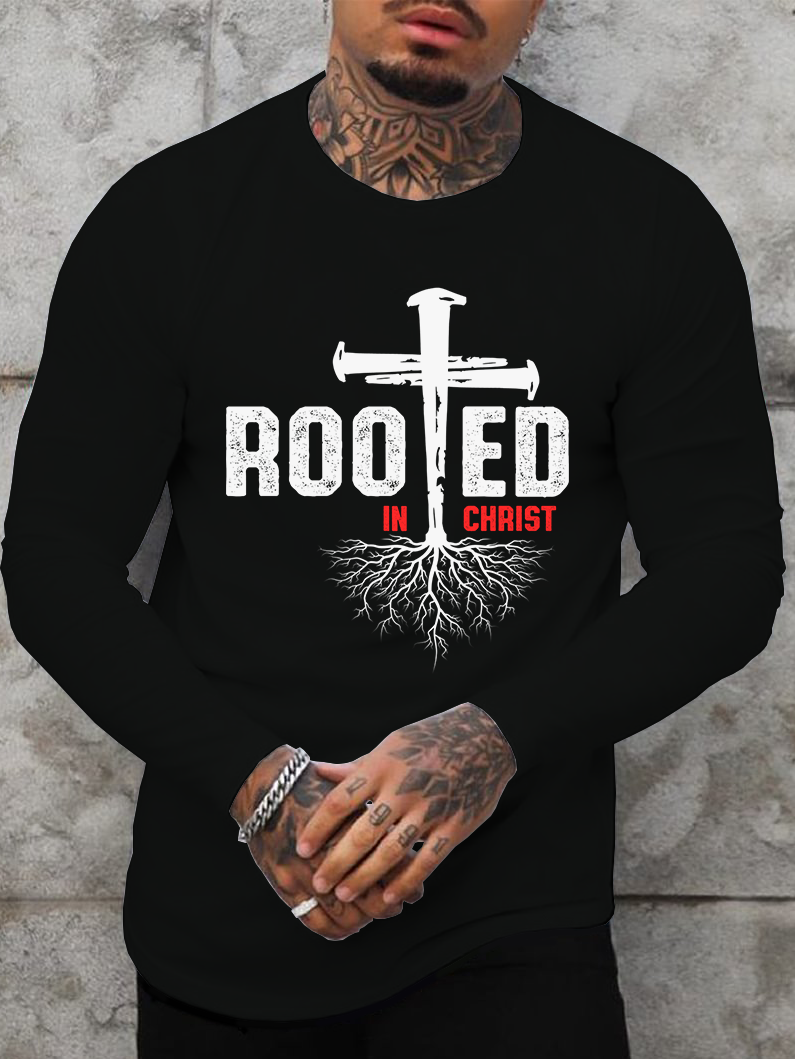 Rooted In Christ Cross Long Sleeve T-Shirt