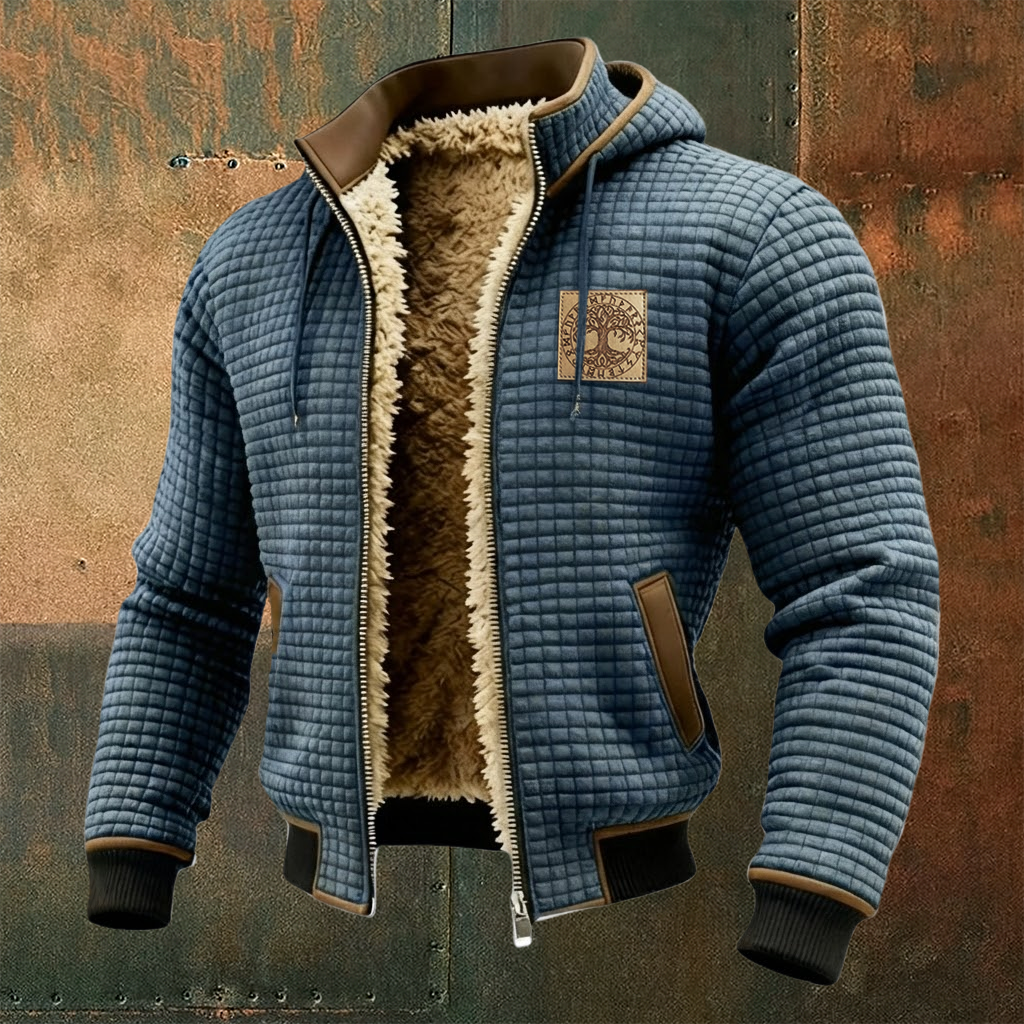 Men's Viking Thermal Grid Jacket Fleece Shearling & Structured Waffle Zip-Up Hoodie