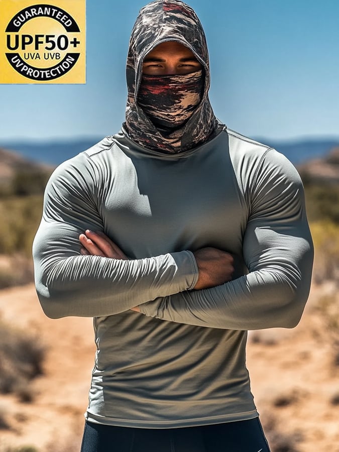 Men's Outdoor Sun Protection Breathable Cool Hooded Sun Protection Long Sleeve Top