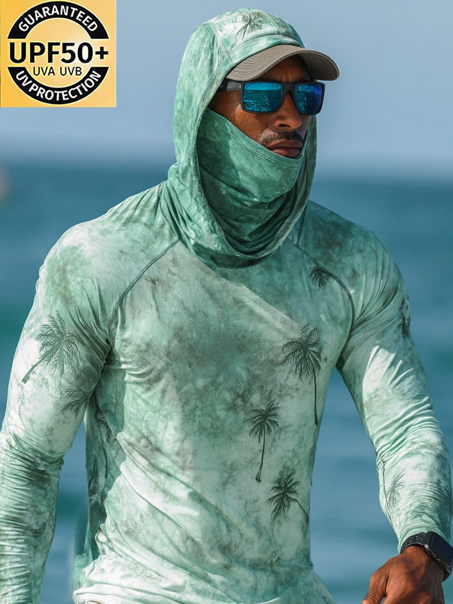 Men's Outdoor Sunscreen Breathable Cool Hooded Printed Surf Long-Sleeve Top