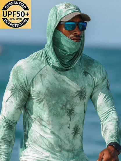 Men's Outdoor Sunscreen Breathable Cool Hooded Printed Surf Long-Sleeve Top