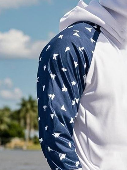 Men's Outdoor Sun Protection Breathable Cool Mask American Flag Print Hooded Sun Protection Long Sleeve Top