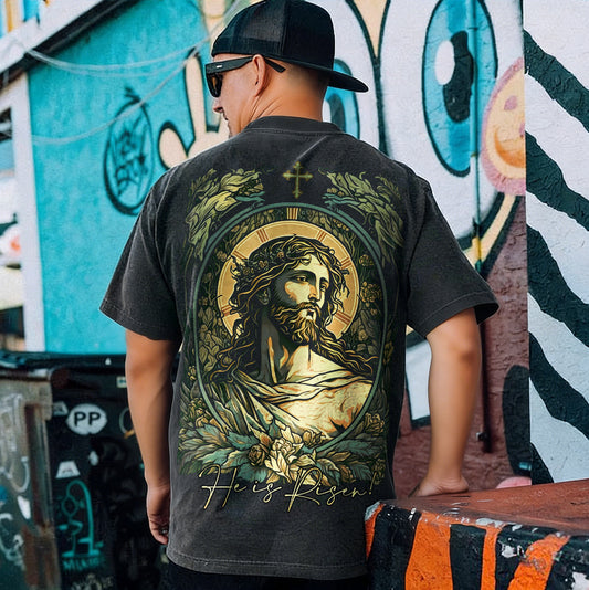 He Is Risen Printed Men's Washed Tee