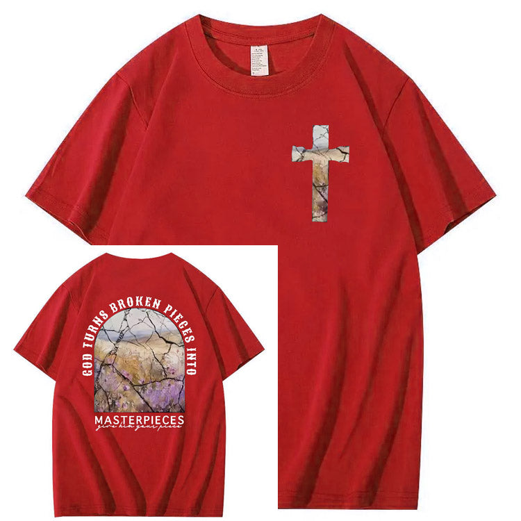 God Turns Broken Pieces Into Masterpieces Christian Pattern Crew Neck T-Shirt