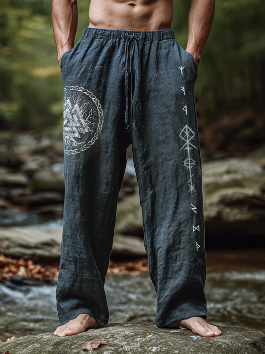 Men's Viking Yggdrasill Rune Tree Of Life Totem Nordic Casual Linen Pants