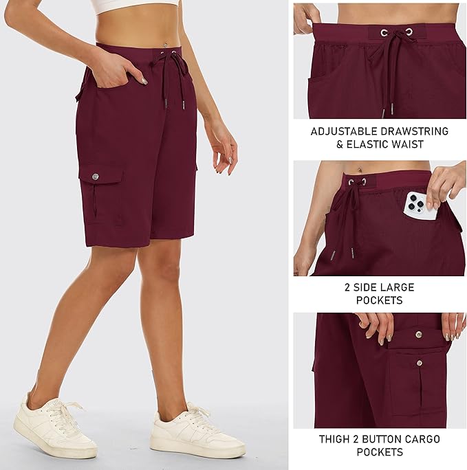 Women's 10" Hiking Cargo Shorts 6 Pockets Lightweight Quick Dry