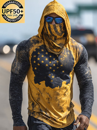 Men's Skull Outdoor Sun Protection Breathable Cooling Mask Hooded Sun Protection Long Sleeve Top