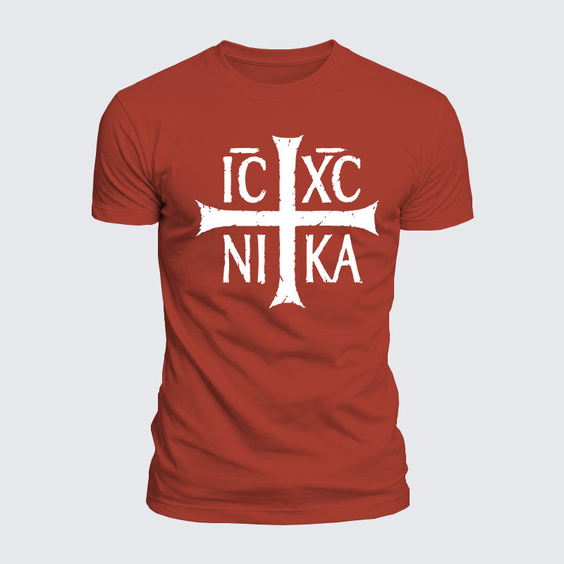 Luxe Mercerized Cotton Tee - ICXC NIKA Christogram Jesus Christ is winner