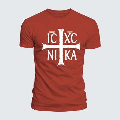 Luxe Mercerized Cotton Tee - ICXC NIKA Christogram Jesus Christ is winner