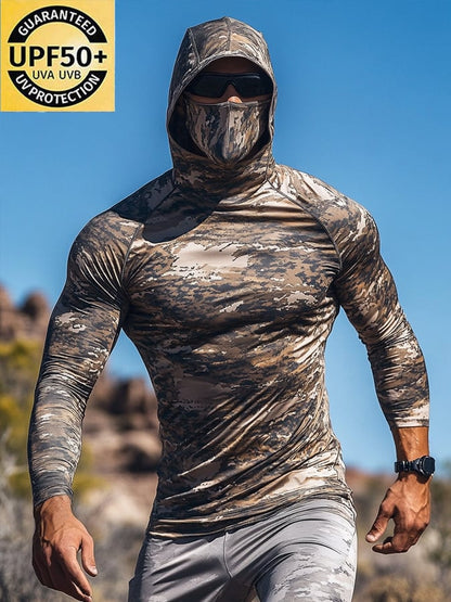 Men's Outdoor Sun Protection Breathable Cool Mask Hooded Sun Protection Long-Sleeved Top