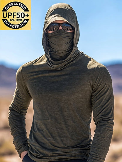 Men's Outdoor Sun Protection Breathable Cool Mask Hooded Sun Protection Long-Sleeved Top
