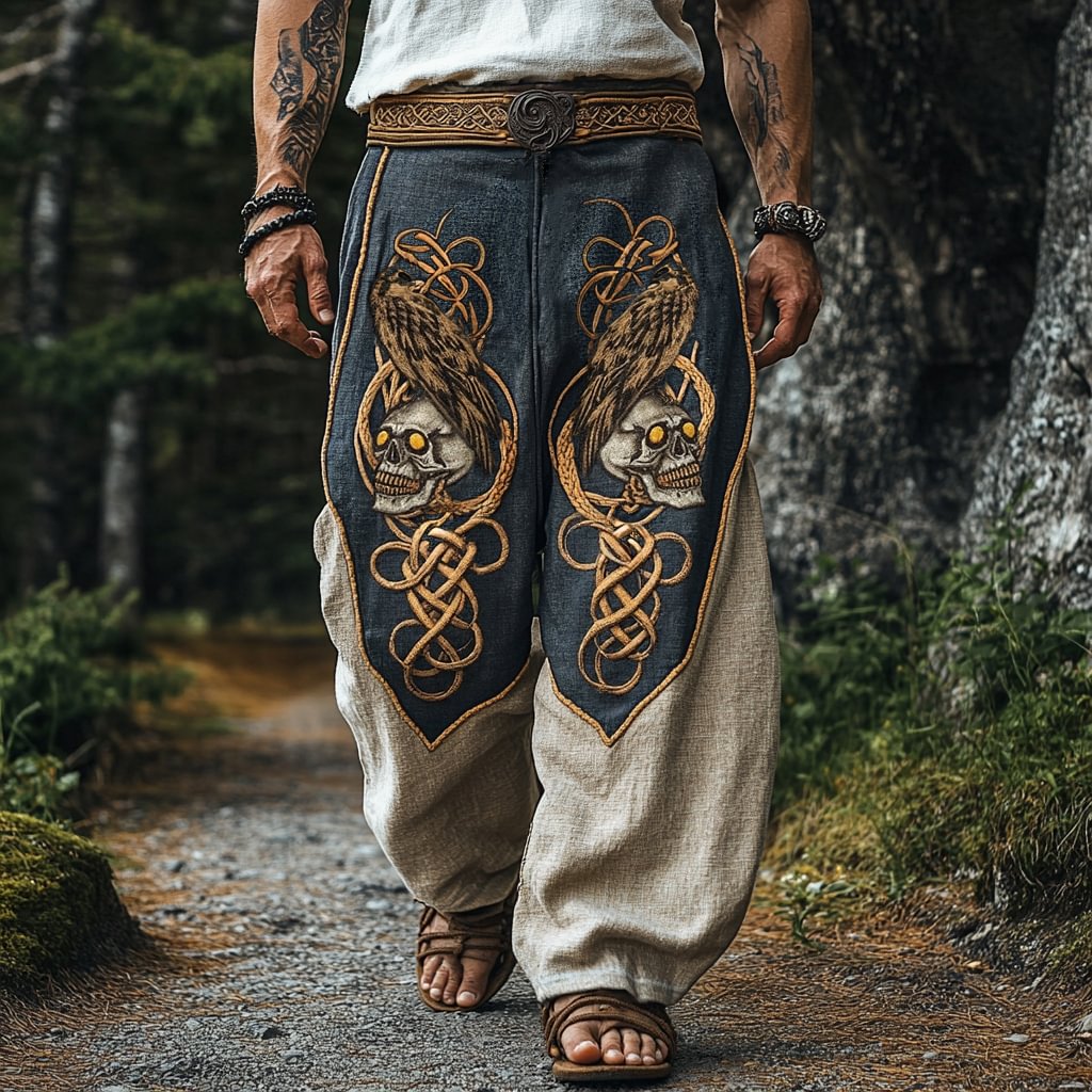 Men's Vintage Viking Skull Raven Celtic Art Pants