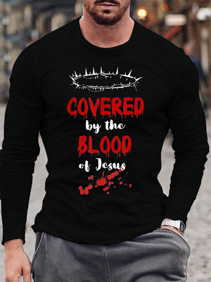 Covered By The Blood Of Jesus Halloween Christian Cotton Long Sleeve T-Shirt