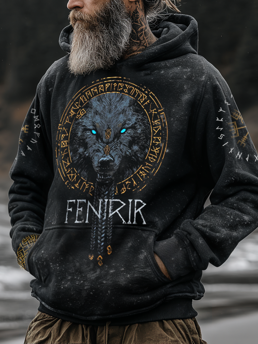 Viking Style Inspired Fenrir Wolf Digital 3D Printed Unisex Casual Hoodie