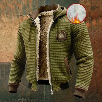 Men's Thermal Grid Jacket Viking Totem Fleece Shearling & Structured Waffle Zip-Up Hoodie