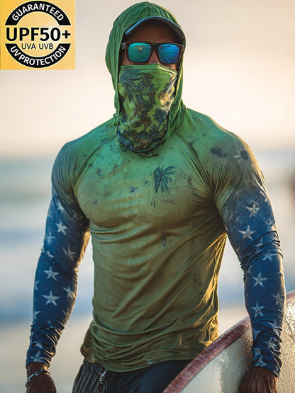 Men's Outdoor Sunscreen Breathable Cool Hooded Printed Surf Long-Sleeve Top
