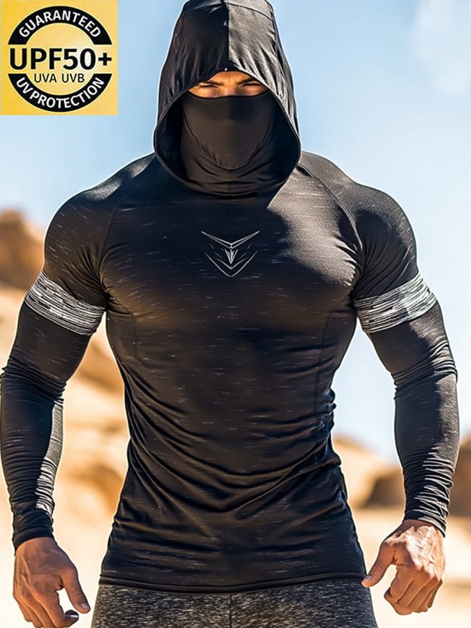 Men's Outdoor Sun Protection Breathable Cool Mask Hooded Sun Protection Long-Sleeved Top