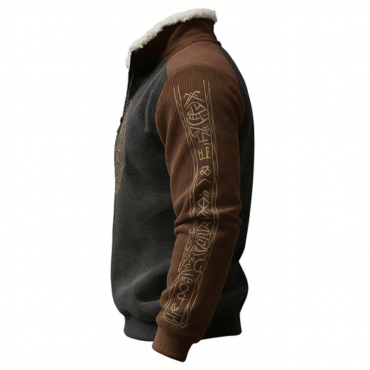 Nordic Viking Style Retro Vegvísir Fleece Collar Casual Long-Sleeve Sweatshirt