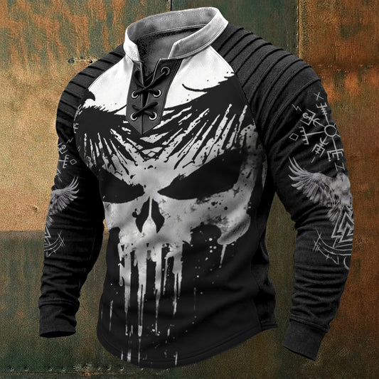 Viking Skull Blood Rune Retro Print Sweatshirt
