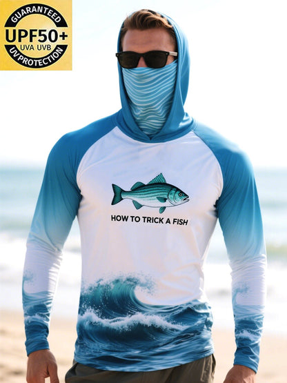 Men's Outdoor Sun Protection Breathable Cool Mask Hooded Sun Protection Long-Sleeved Top