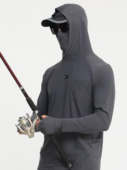 Men's Outdoor Sun Protection Breathable Cool Mask Hooded Sun Protection Long-Sleeved Top