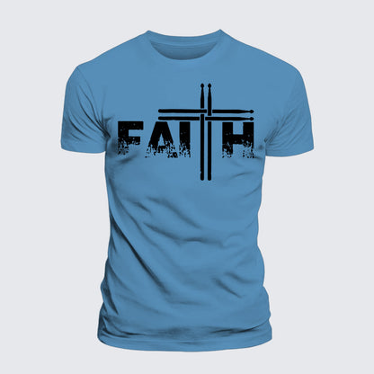 Luxe Mercerized Cotton Tee - Faith Drum Stick Cross