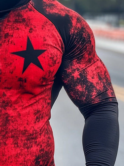 Men's Outdoor Sun Protection Breathable Cool Mask American Flag Print Hooded Sun Protection Long Sleeve Top