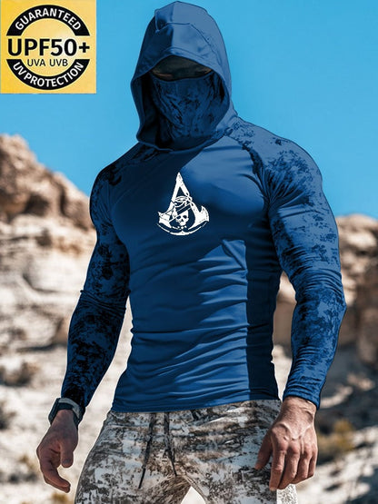 Men's Outdoor Sun Protection Breathable Cool Mask Hooded Sun Protection Long-Sleeved Top
