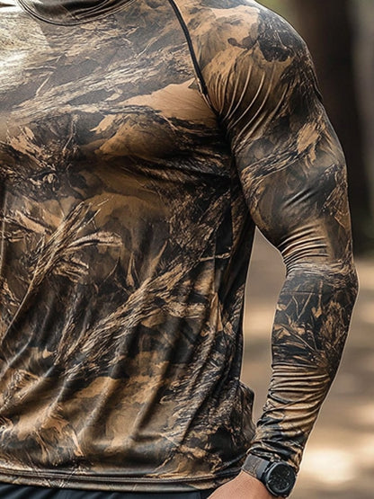 Men's Outdoor Sun Protection Breathable Cool Hunting Camouflage Mask Hooded Sun Protection Long-Sleeved Top