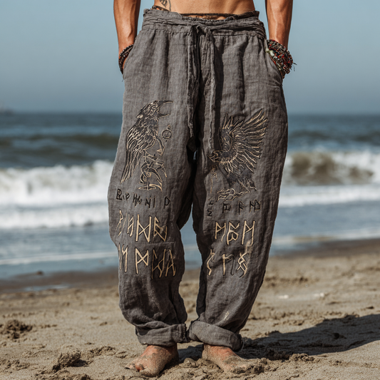 Men's Viking Mystical Runes Raven Totem Summer Casual Pants