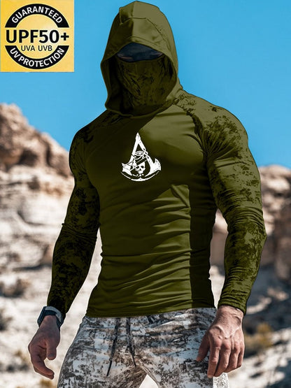 Men's Outdoor Sun Protection Breathable Cool Mask Hooded Sun Protection Long-Sleeved Top