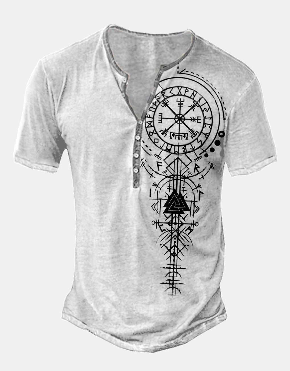 Men's Viking Print Short Sleeve Henley T-Shirt