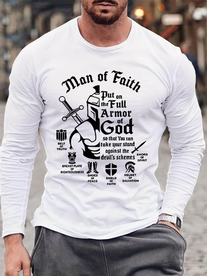 The Man Of Faith Put On The Full Armor Of Gods To Against Devil`S Scheme  Christian Cotton Long Sleeve T-Shirt