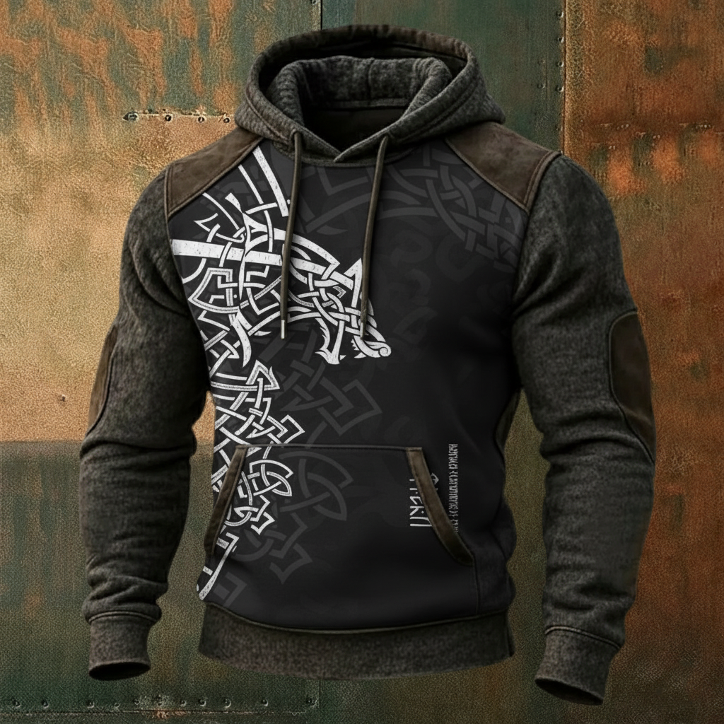 Nordic Viking Wolf Vegvísir Casual Long-Sleeve Hoodie