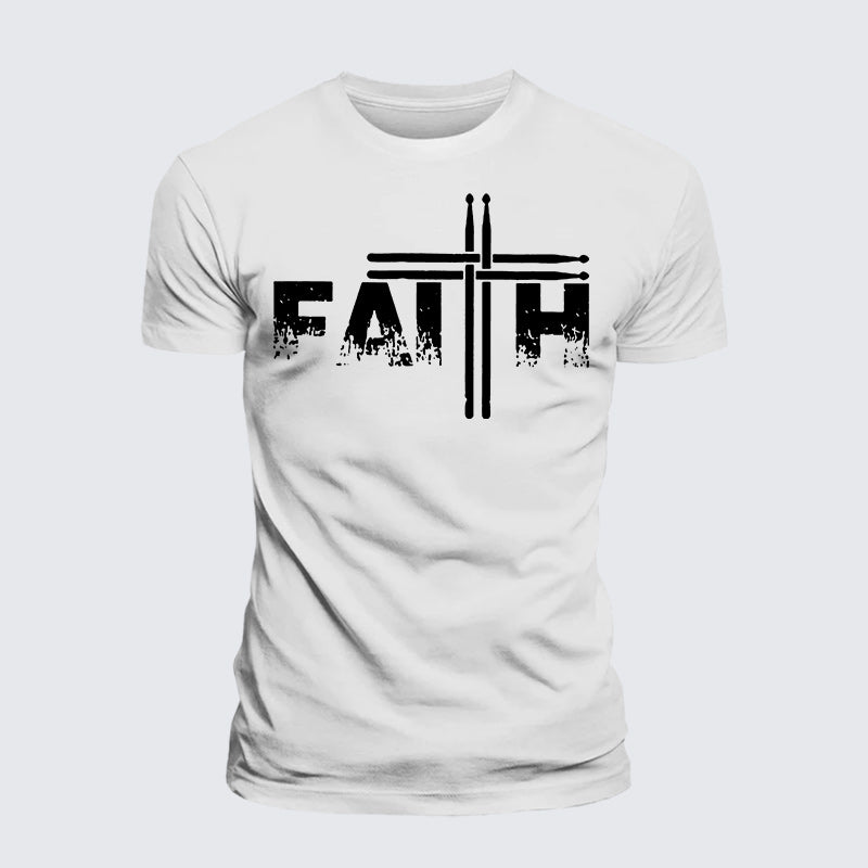 Luxe Mercerized Cotton Tee - Faith Drum Stick Cross
