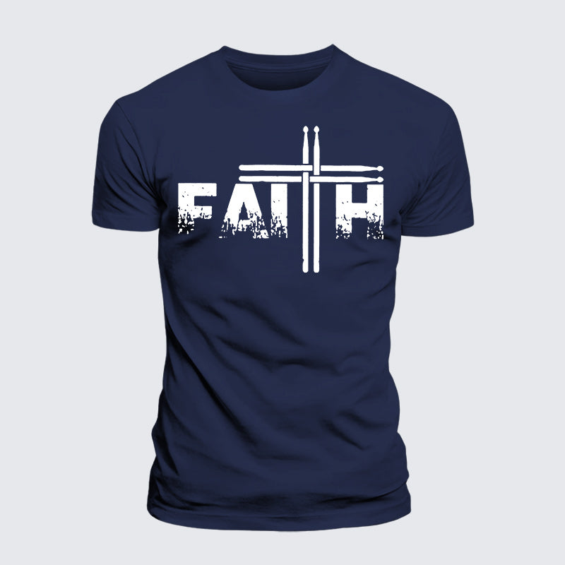 Luxe Mercerized Cotton Tee - Faith Drum Stick Cross