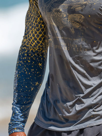 Men's Outdoor Sun Protection Breathable Cool Face Mask Hooded Printed Long-Sleeved Top