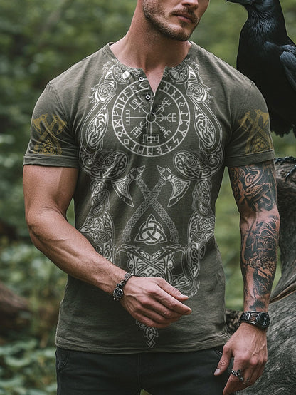 Men's Viking Totem Axe Compass Pattern Casual Short Sleeve
