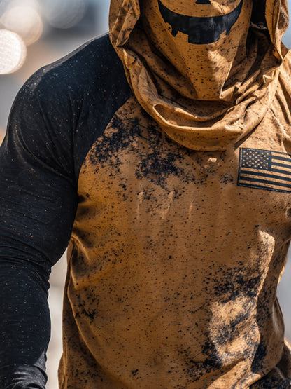 Men's Retro Skull Logo Outdoor Sun Protection Breathable Cooling Mask Hooded Sun Protection Long Sleeve Top
