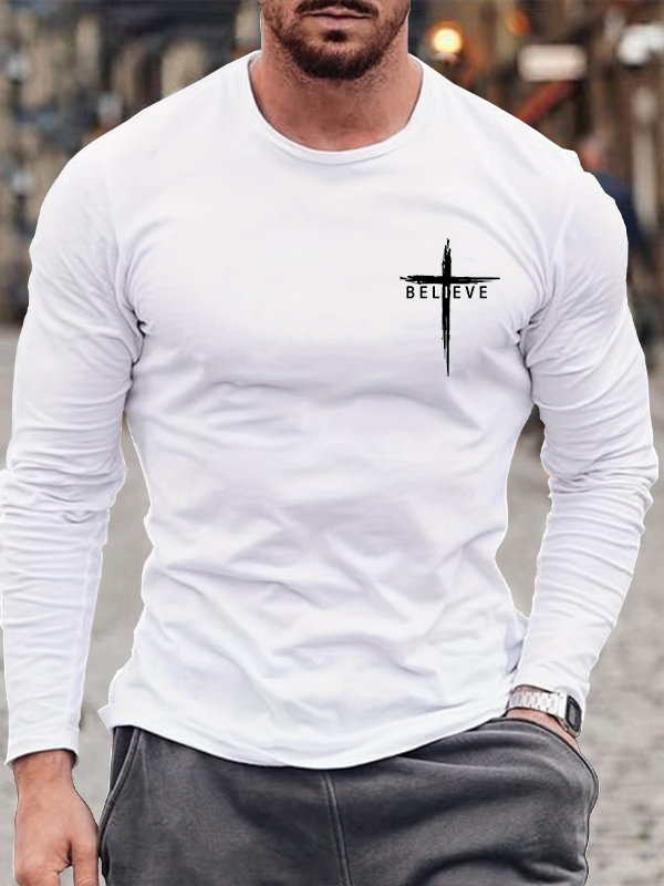 Believe Christian Cross Jesus Cotton Long Sleeve T-Shirt