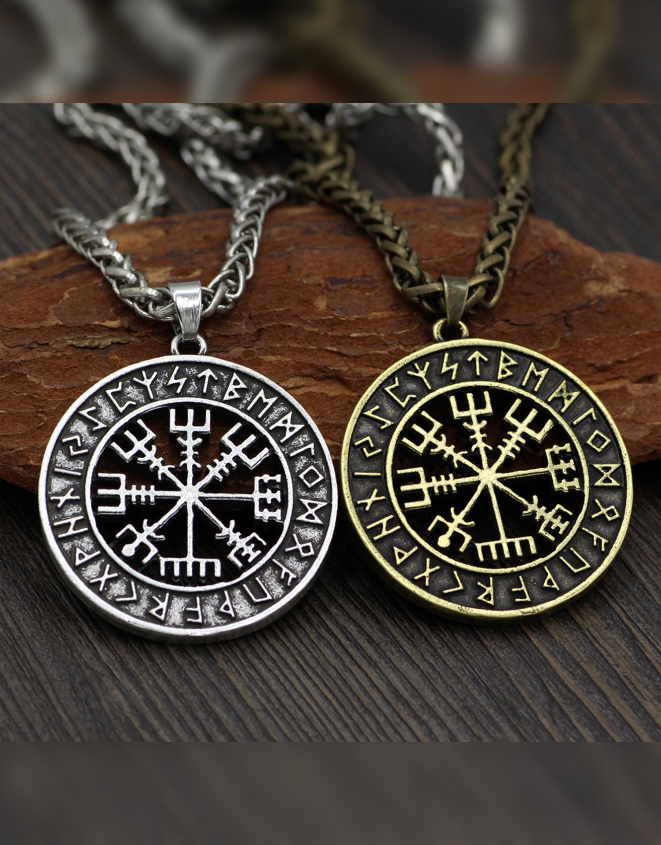 Nordic Viking Lunavenodin Logo Compass Pendant Necklace